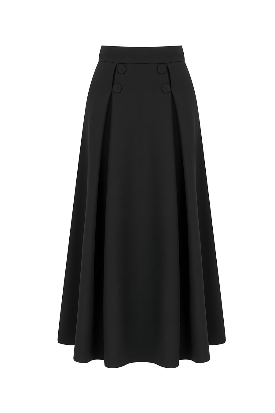 Black Button Designed Midi Skirt