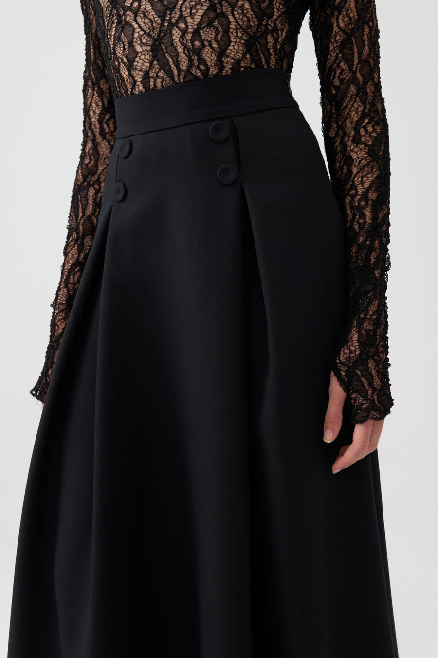 Black Button Designed Midi Skirt