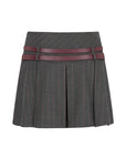 Double Belted Pleated Gray Mini Skirt