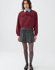 Double Belted Pleated Gray Mini Skirt