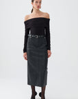 Faux Leather Midi Skirt with Belt