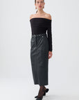 Faux Leather Midi Skirt with Belt