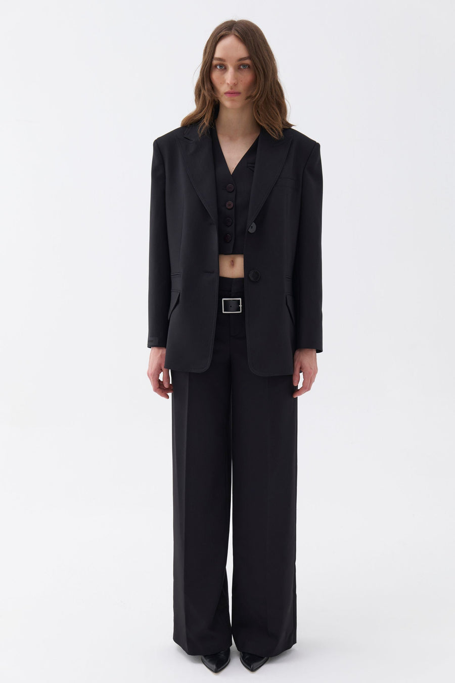 Black Padded Shoulder Blazer Jacket