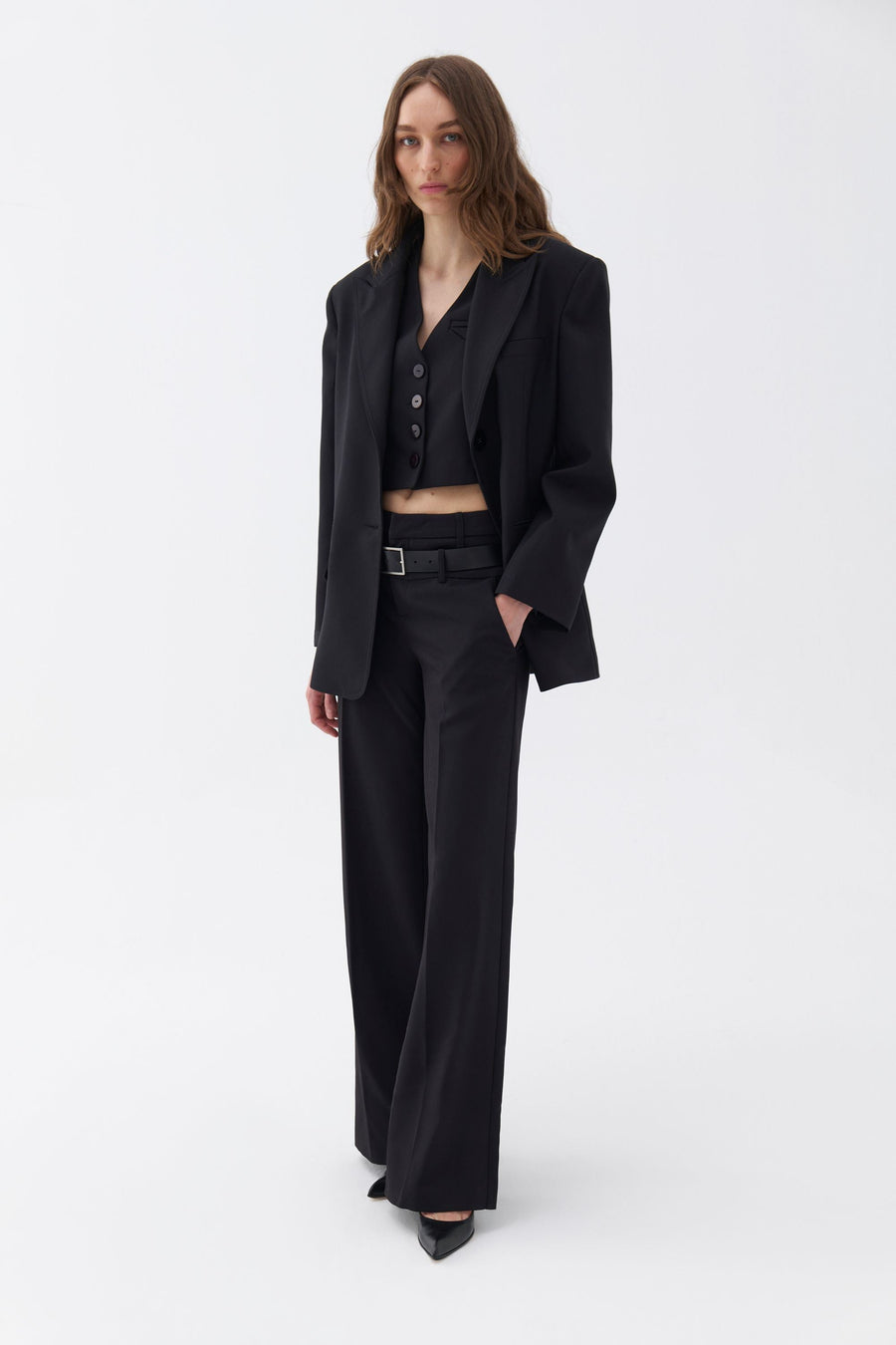 Black Padded Shoulder Blazer Jacket