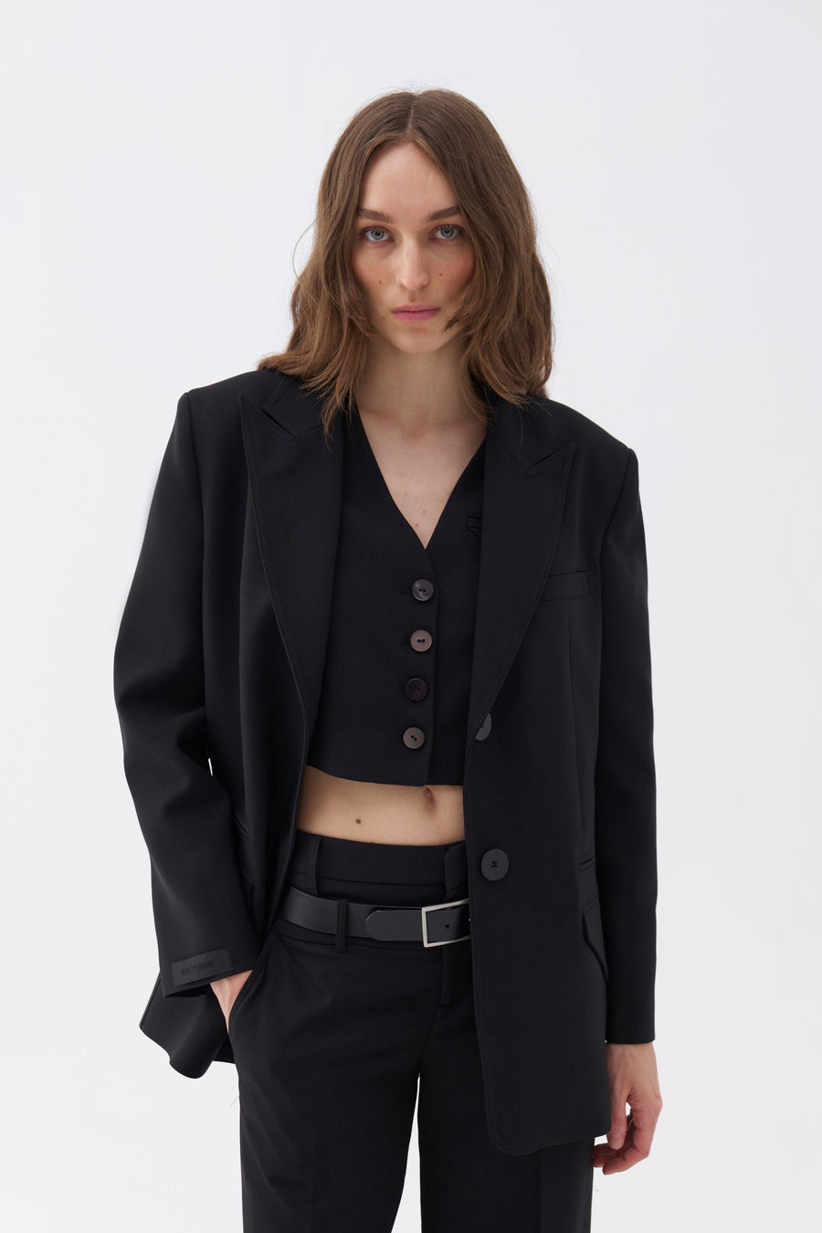Black Padded Shoulder Blazer Jacket