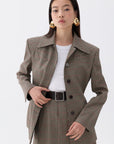 Multicolor Plaid Padded Shoulder Jacket