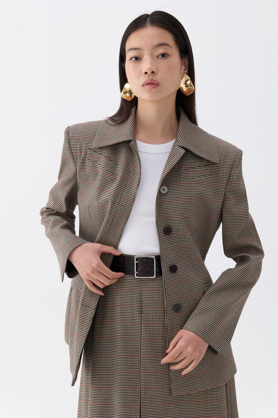 Multicolor Plaid Padded Shoulder Jacket