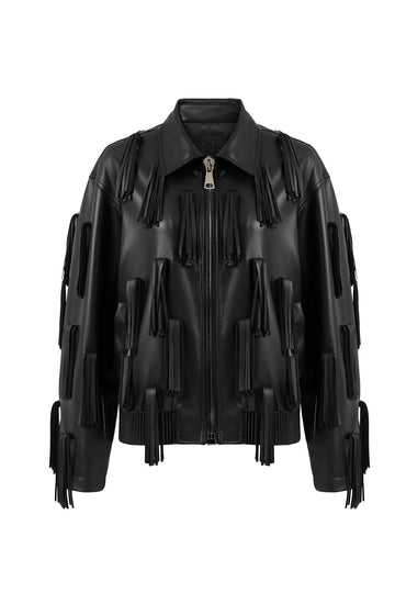 Fringe Detail Faux Leather Jacket