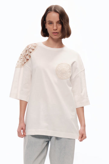 Ecru Embroidered Detail T-Shirt