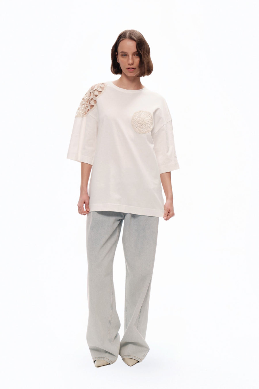 Ecru Embroidered Detail T-Shirt
