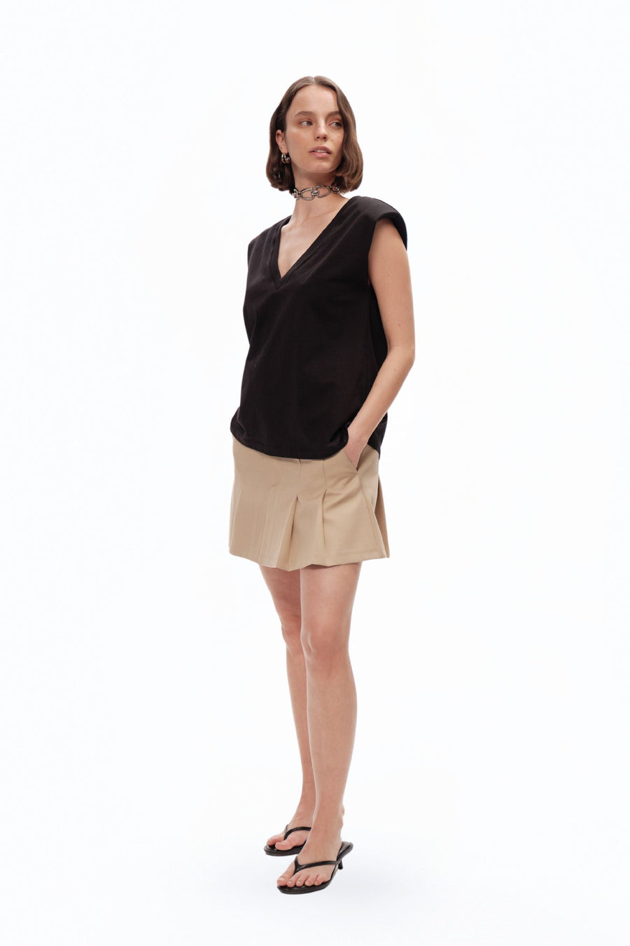 Black V-Neck Padded T-Shirt
