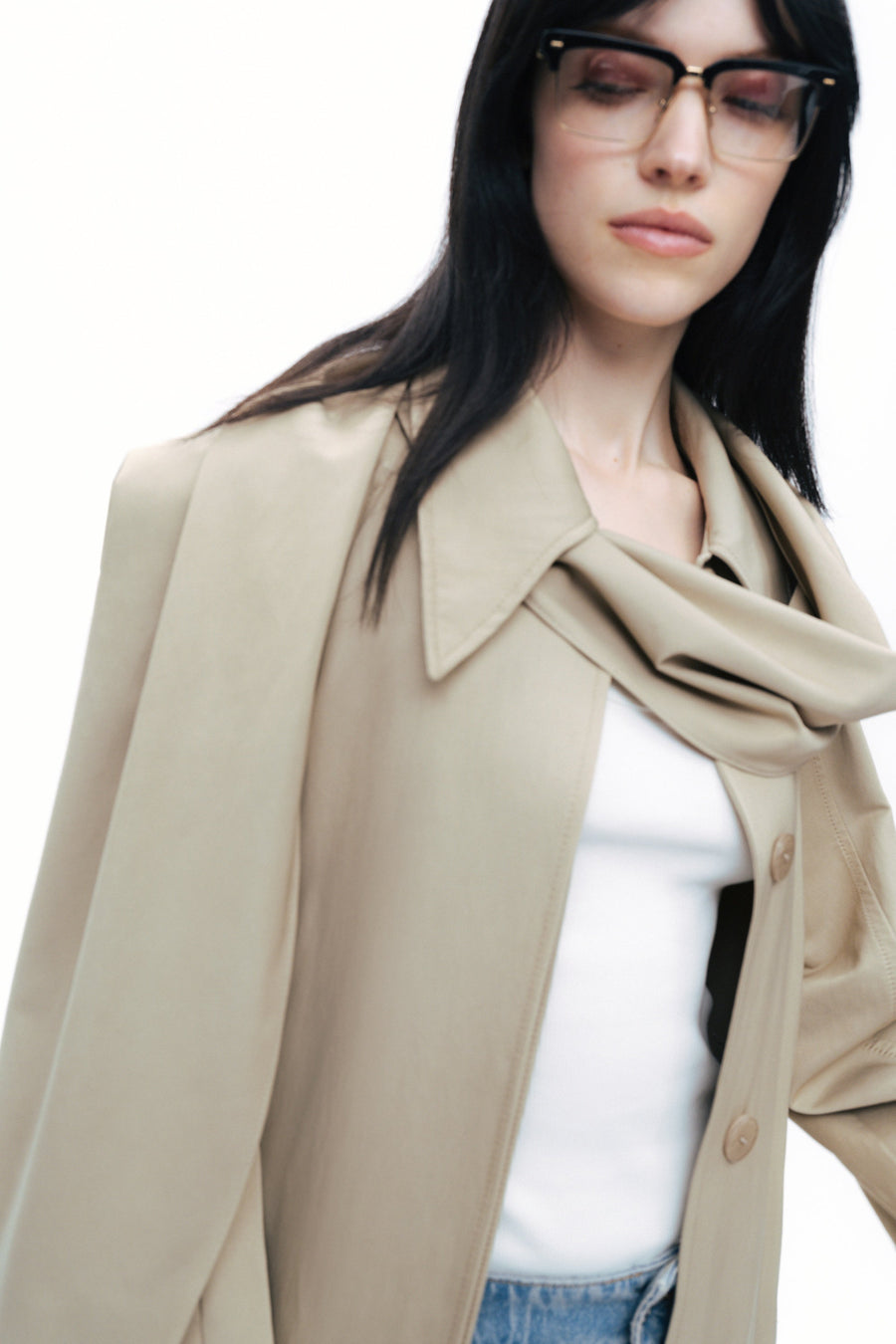 Beige Shawl-Designed Trench Coat