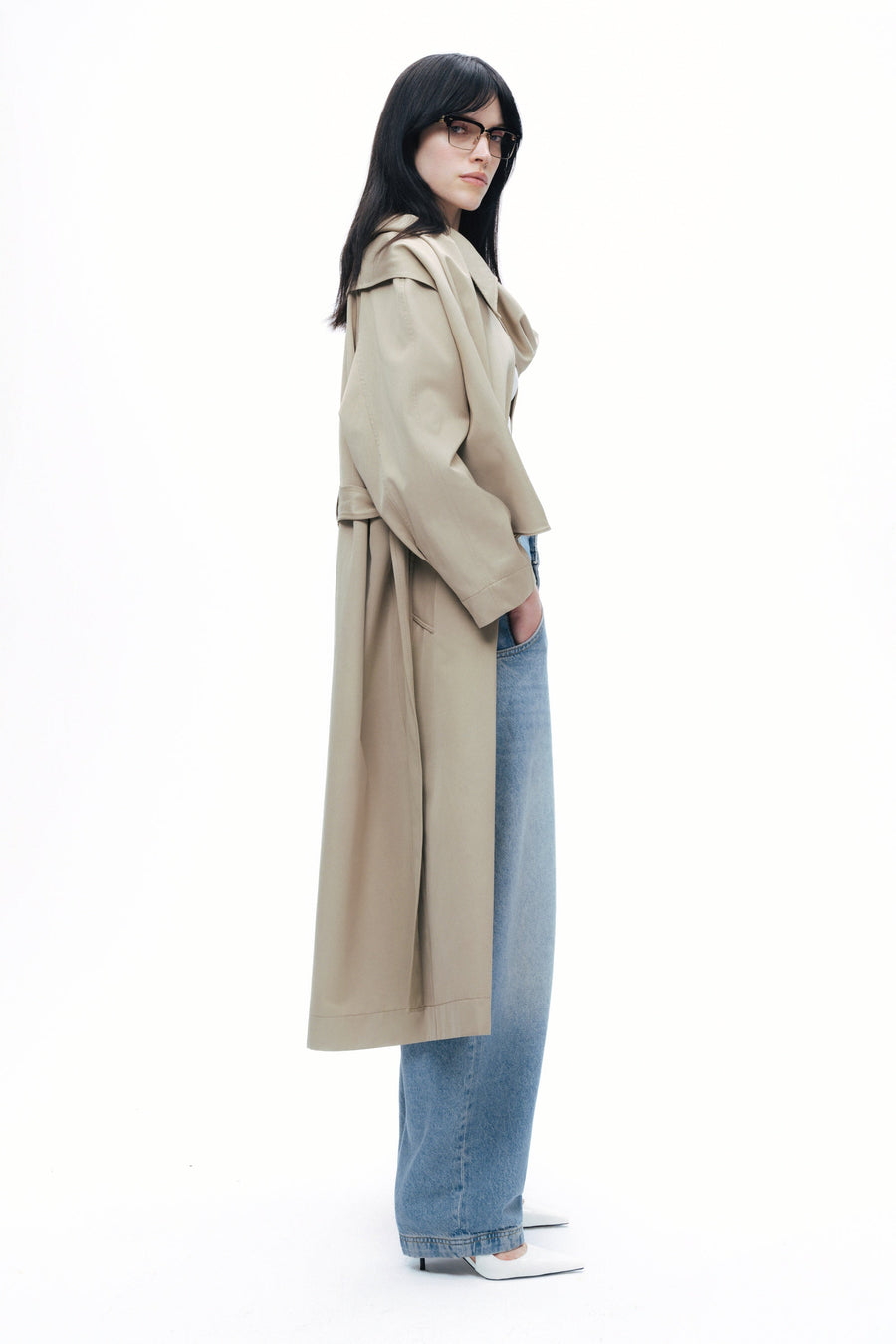 Beige Shawl-Designed Trench Coat