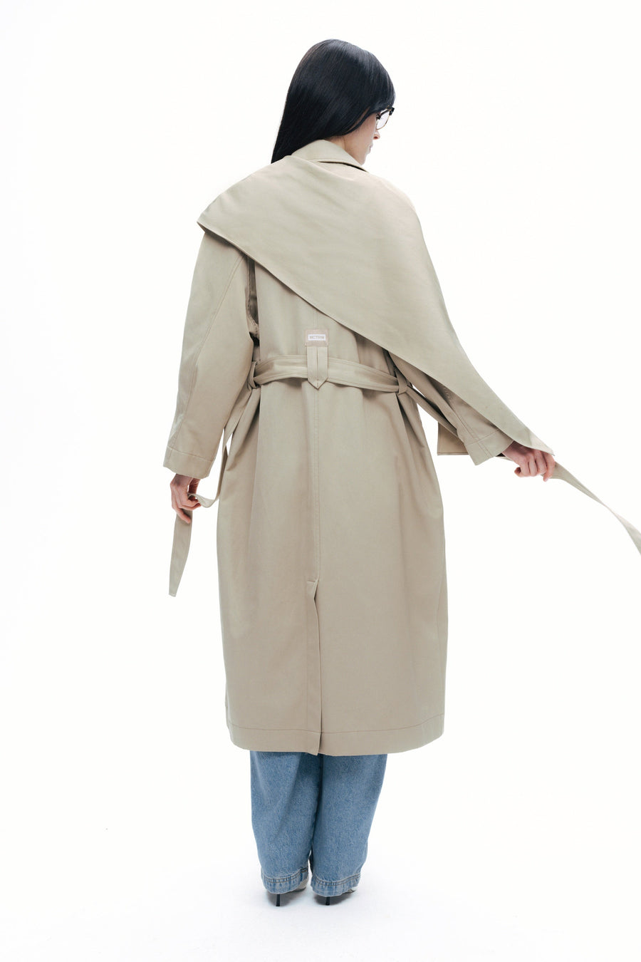 Beige Shawl-Designed Trench Coat
