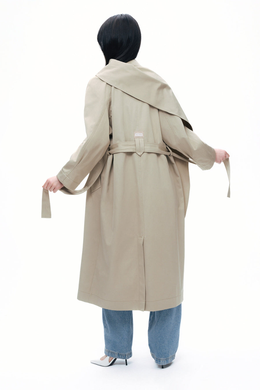 Beige Shawl-Designed Trench Coat