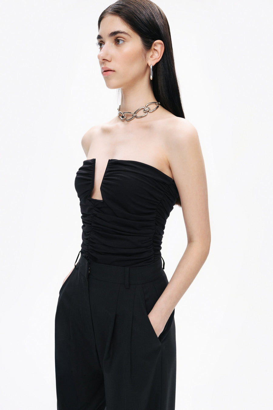 Black Drape-Designed Crop Top