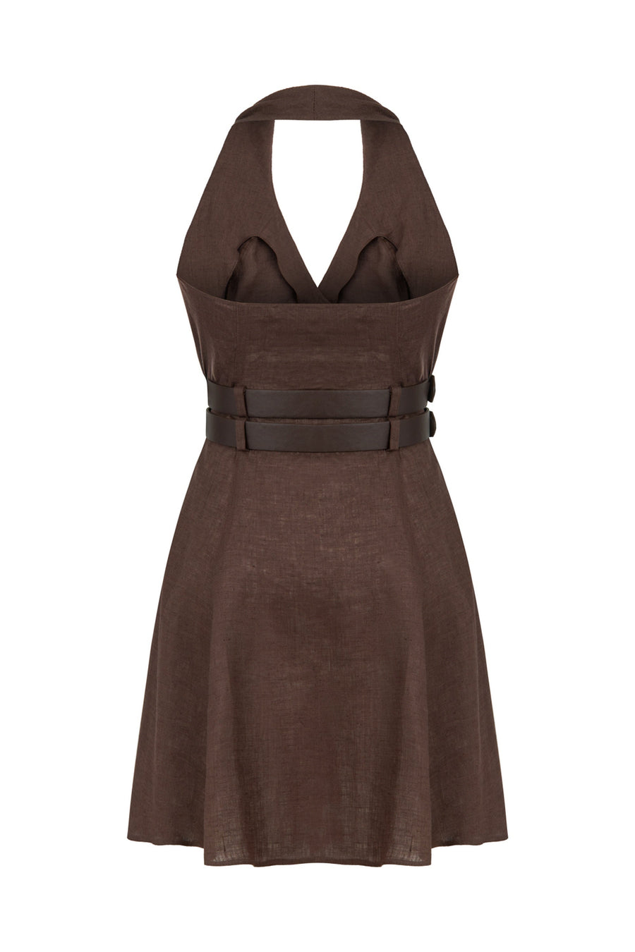 Coffee Double Belt Detailed Mini Dress