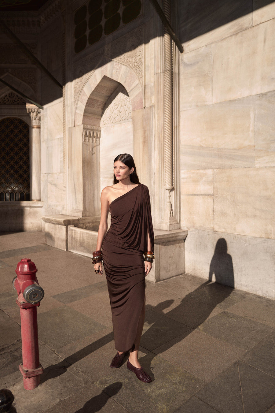 Brown Draped Detail Maxi Dress