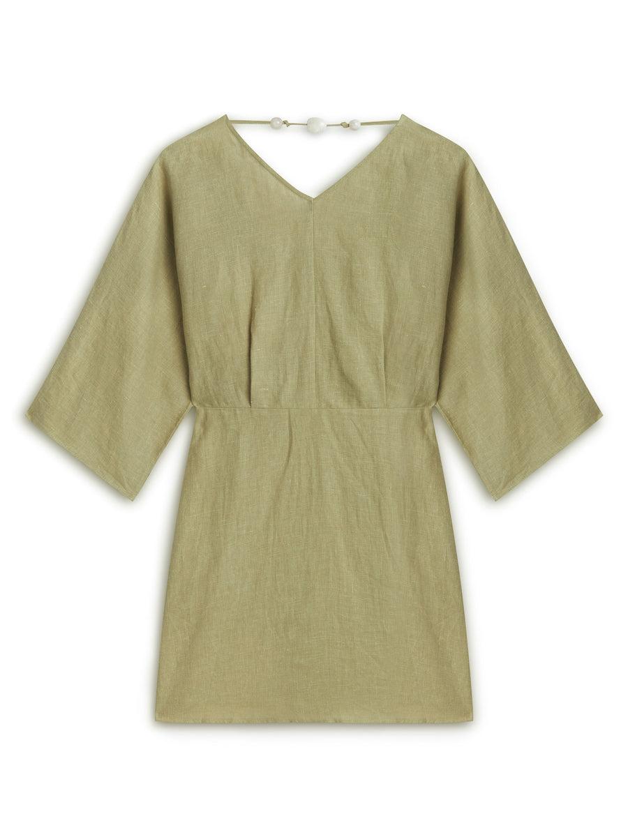 Green Beaded Back Detailed Mini Dress