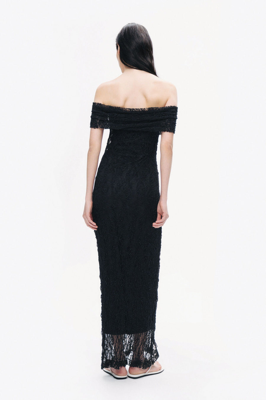 Black Off-The-Shoulder Lace Maxi Dress
