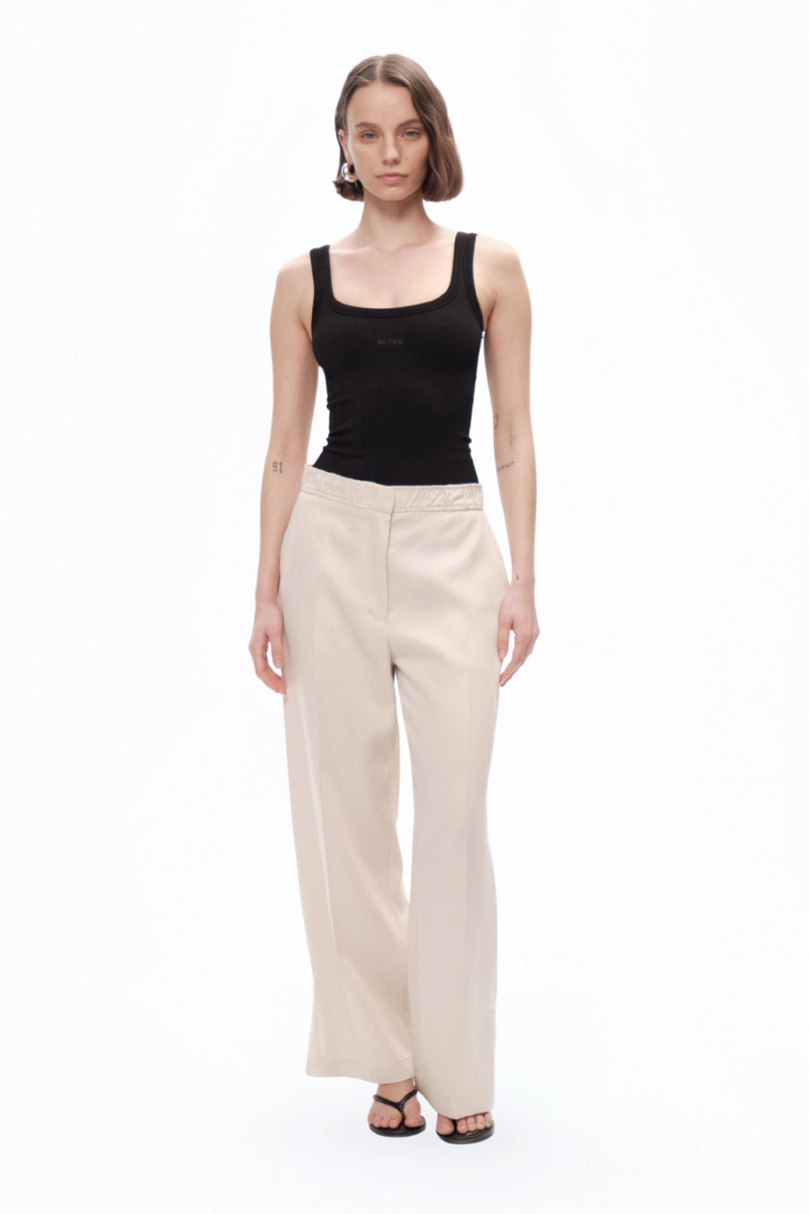 Beige Slit Detailed Pants
