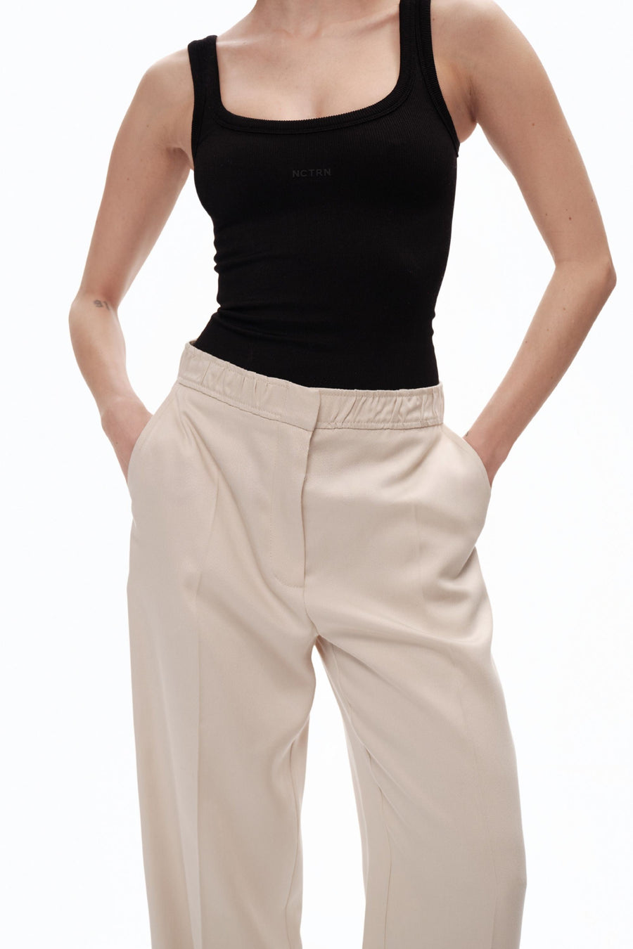 Beige Slit Detailed Pants