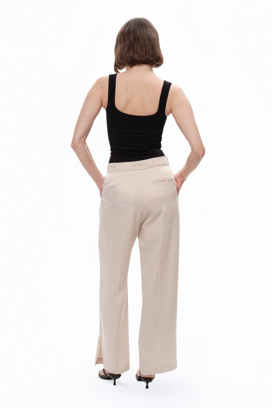 Beige Slit Detailed Pants