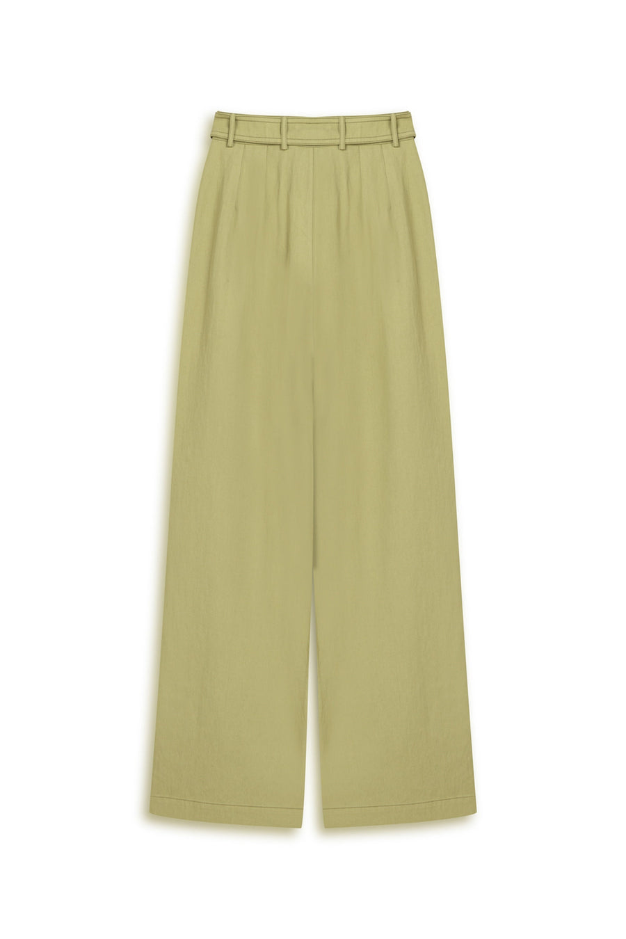 Green Metal Buckle Detailed Belted Pants