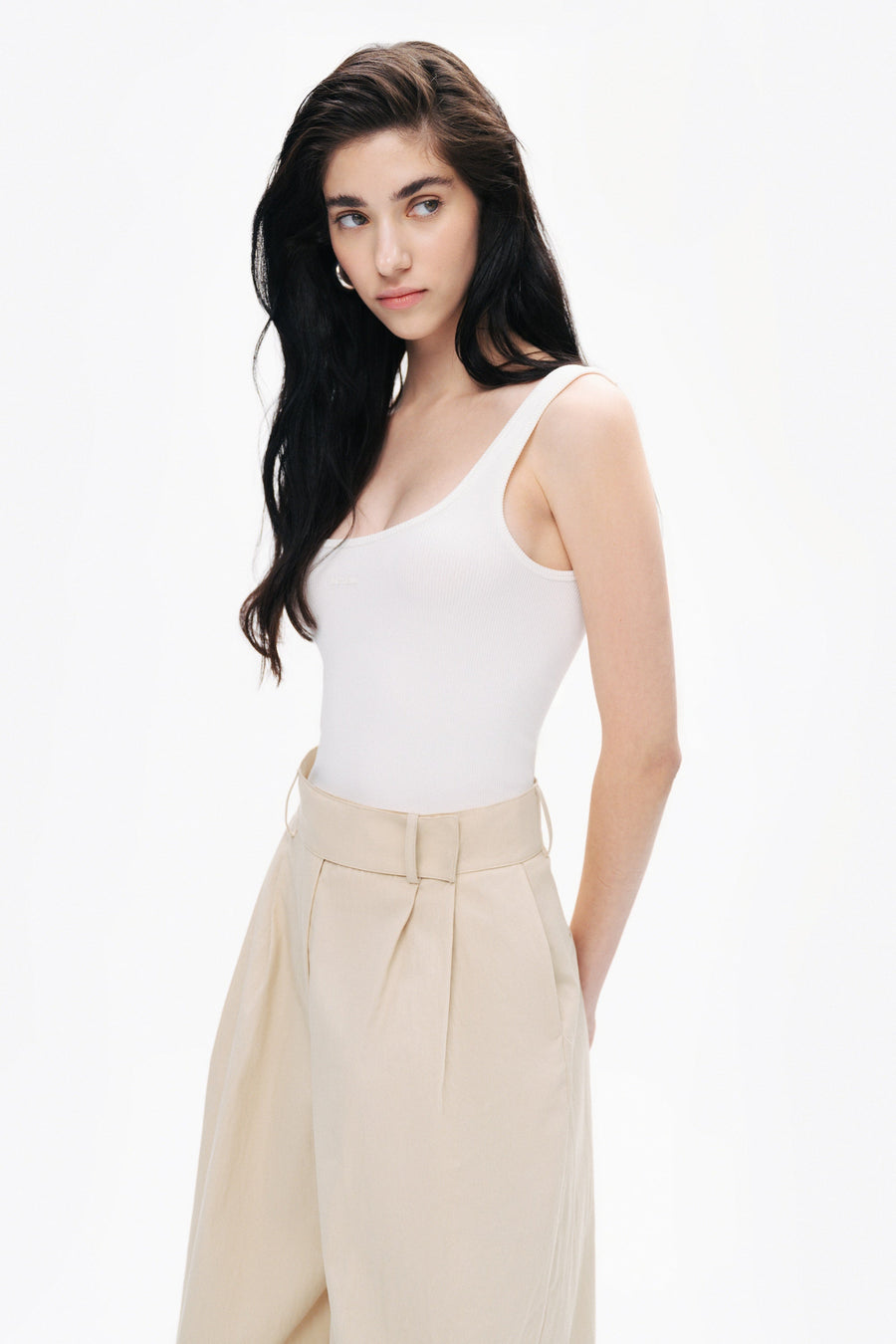 Beige Double Pleated Pants
