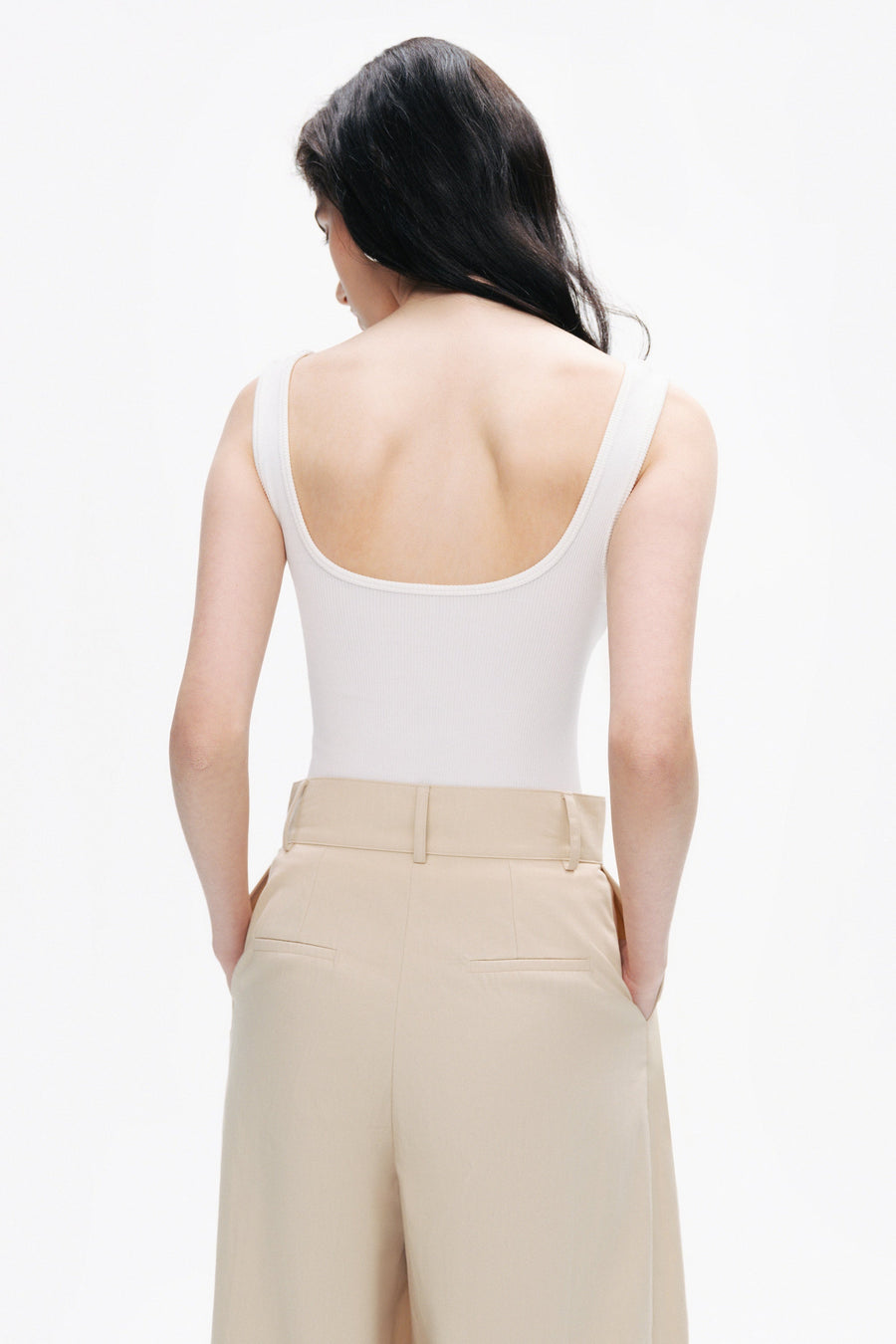 Beige Double Pleated Pants