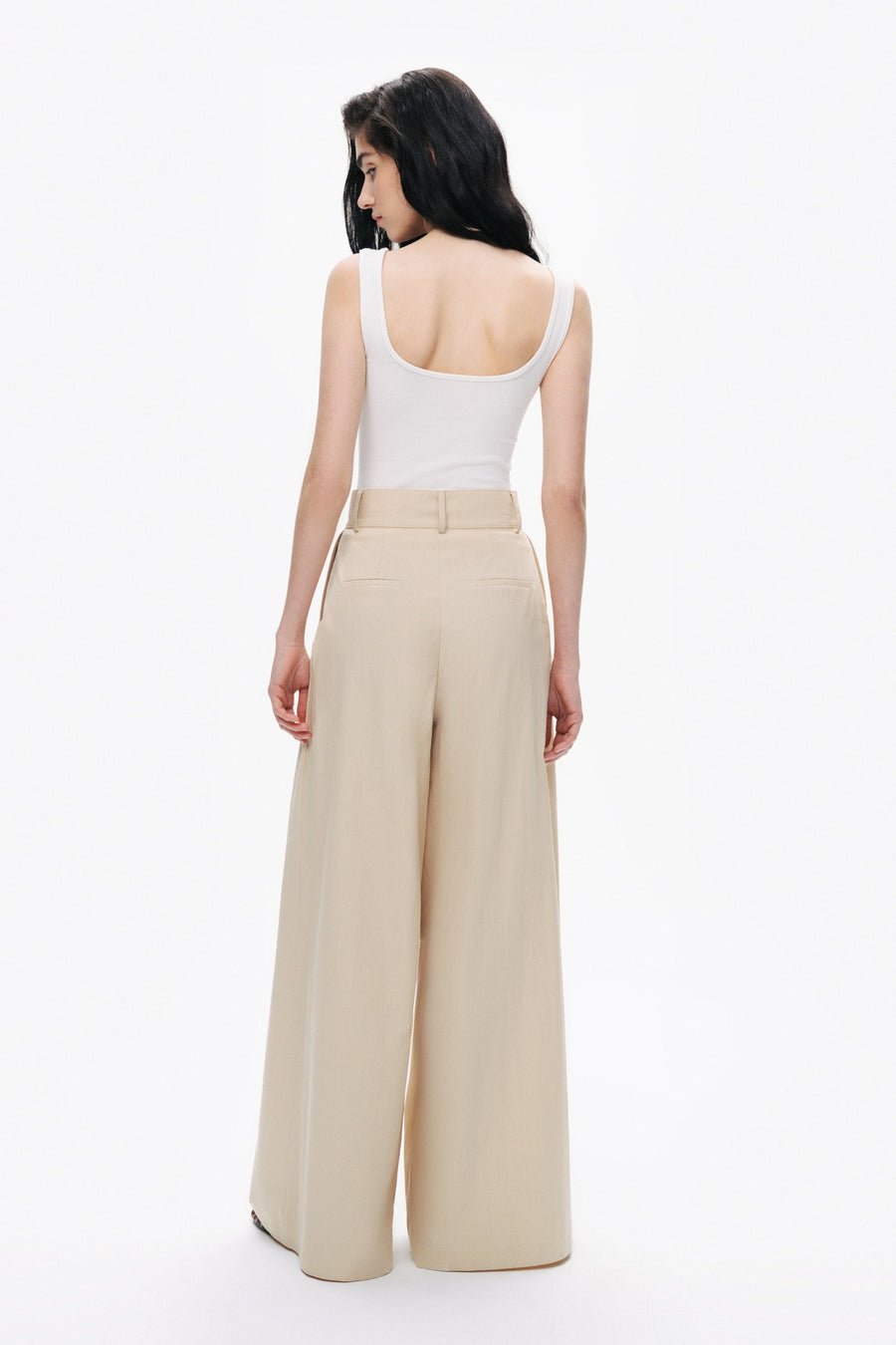 Beige Double Pleated Pants