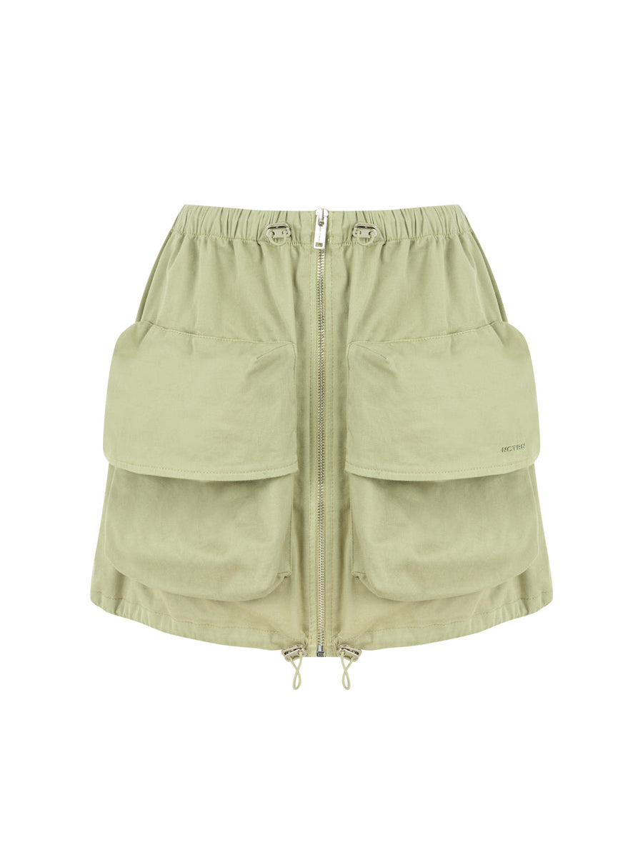 Olive Mini Skirt with Cargo Pocket