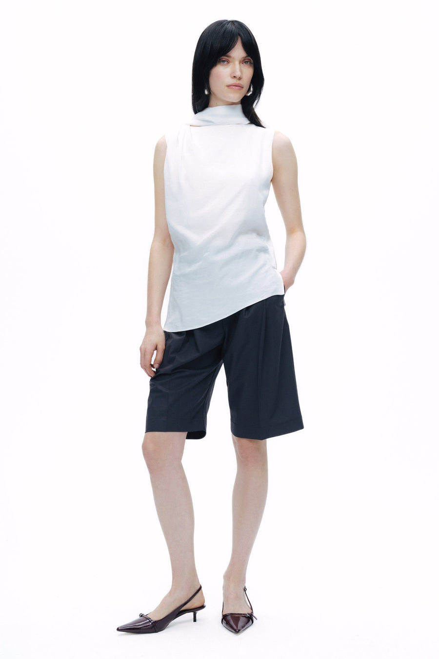 White Shawl-Designed Blouse