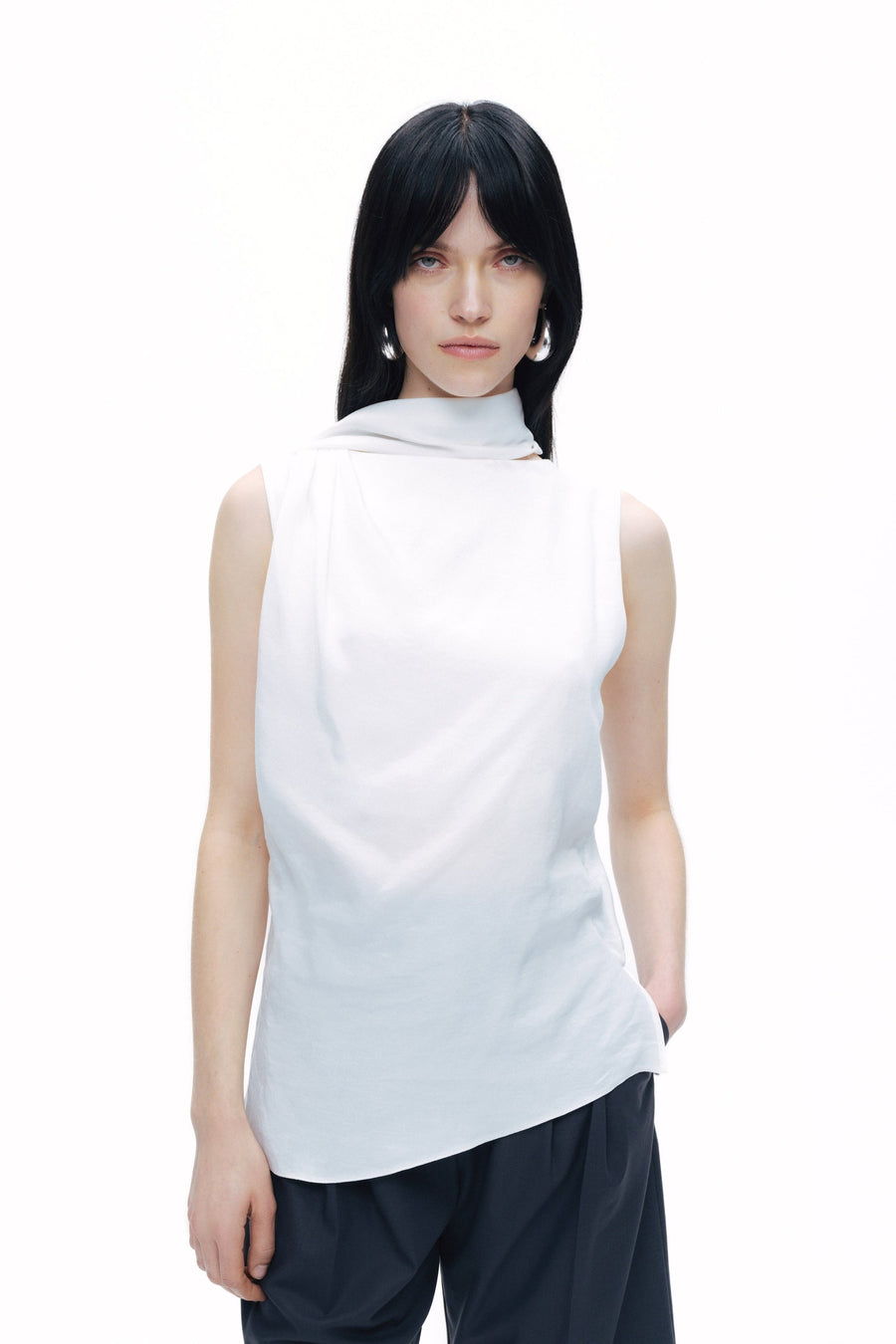 White Shawl-Designed Blouse