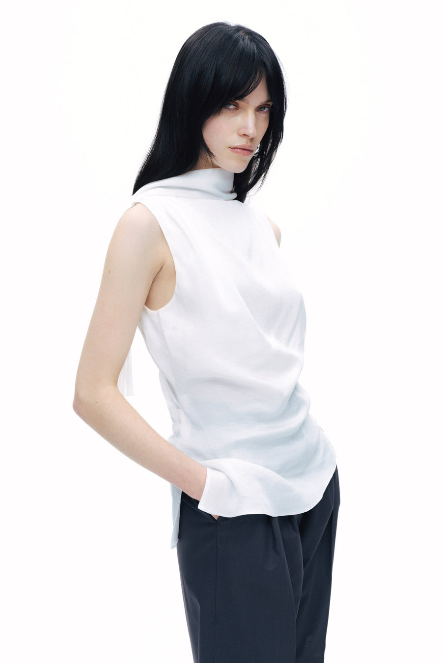 White Shawl-Designed Blouse