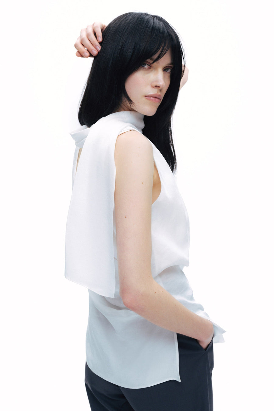 White Shawl-Designed Blouse