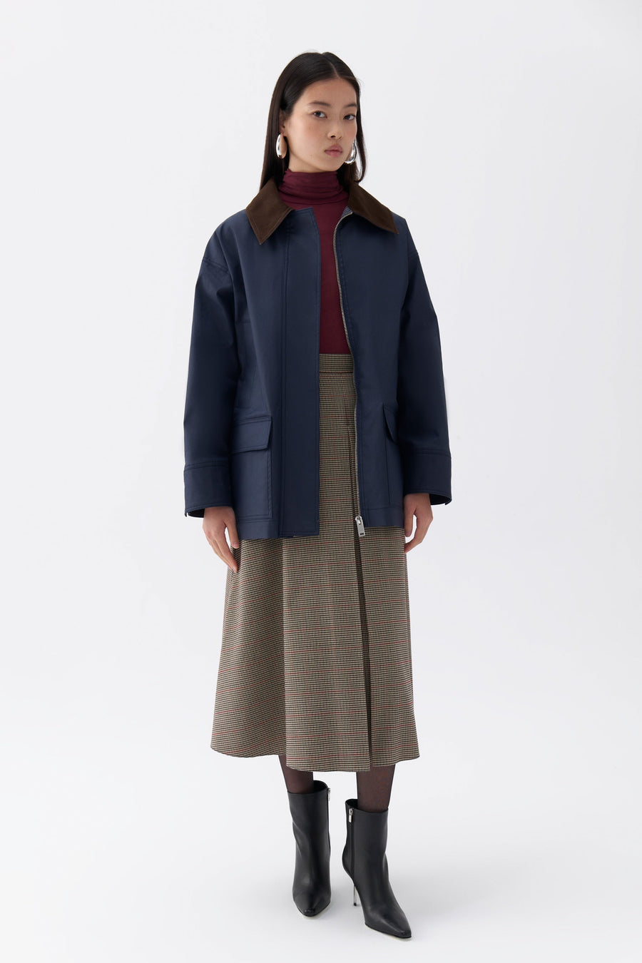 Blue Shirt Collar Cotton Blend Coat
