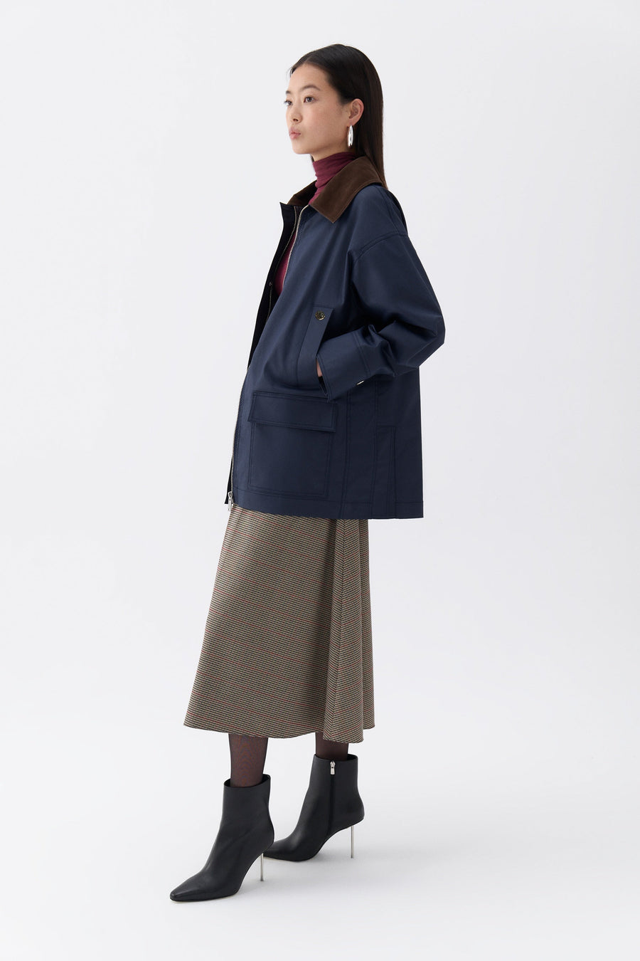 Blue Shirt Collar Cotton Blend Coat