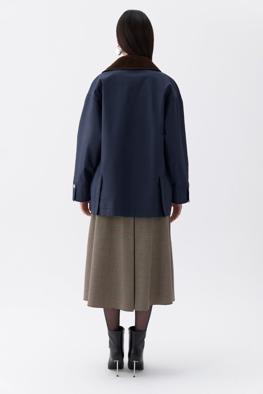 Blue Shirt Collar Cotton Blend Coat