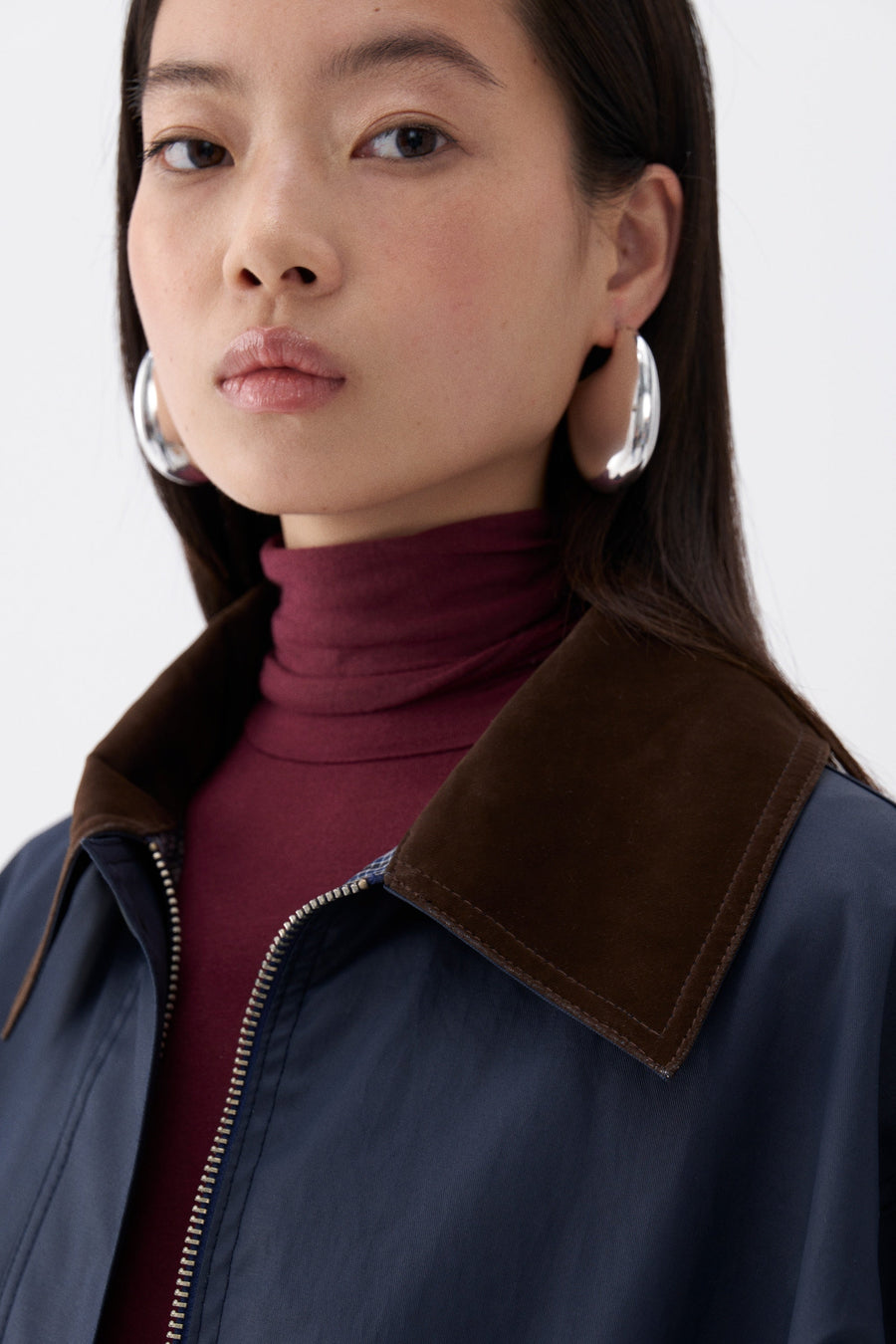 Blue Shirt Collar Cotton Blend Coat