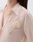 Beige Sheer Floral-Embroidered Shirt