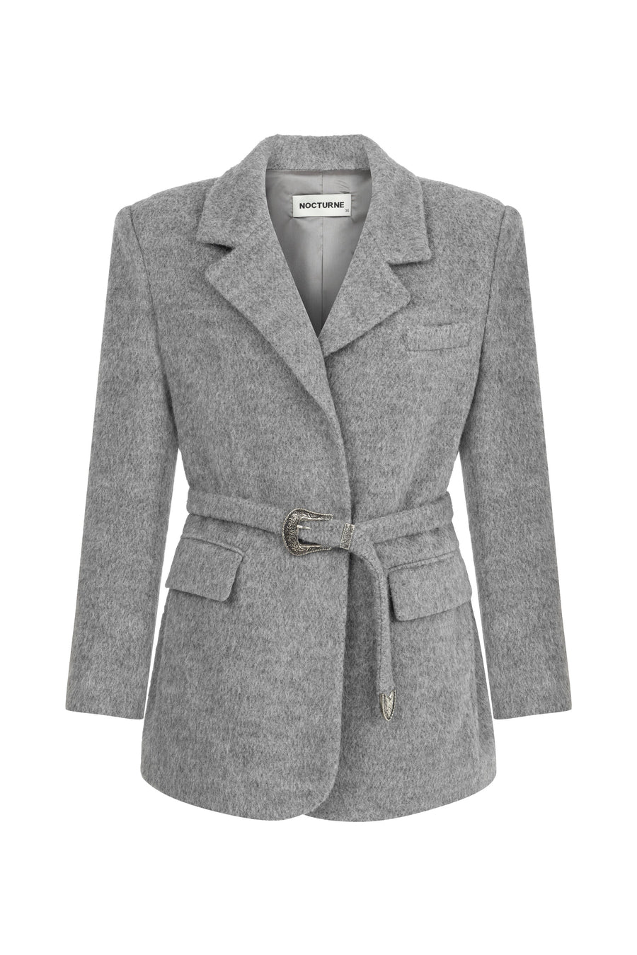 Gray Self-Belted Double Breasted Jacket