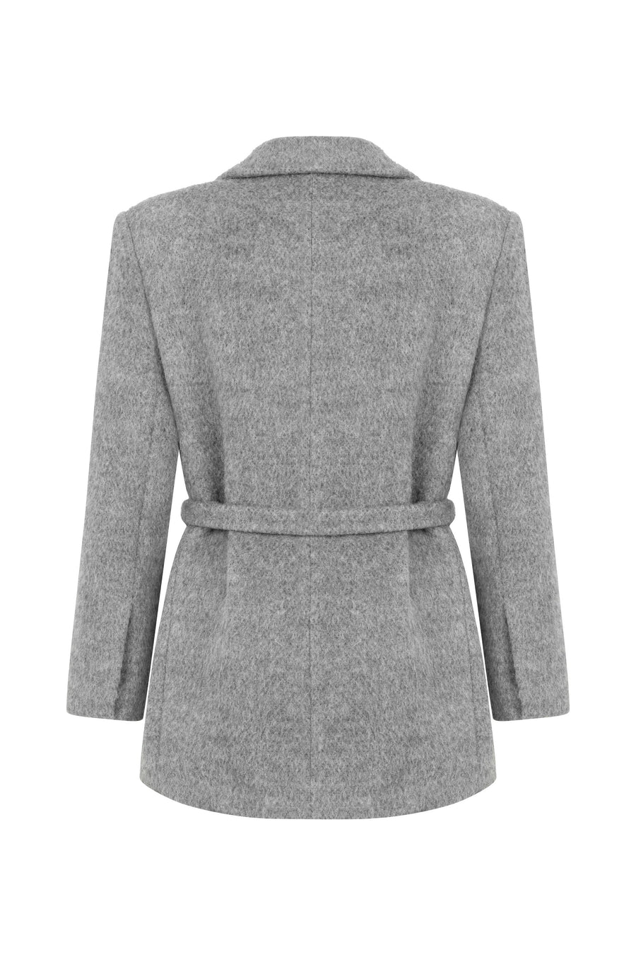 Gray Self-Belted Double Breasted Jacket