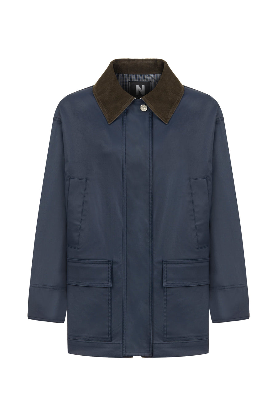 Blue Shirt Collar Cotton Blend Coat