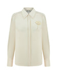 Beige Sheer Floral-Embroidered Shirt