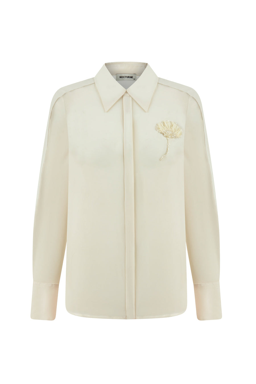 Beige Sheer Floral-Embroidered Shirt