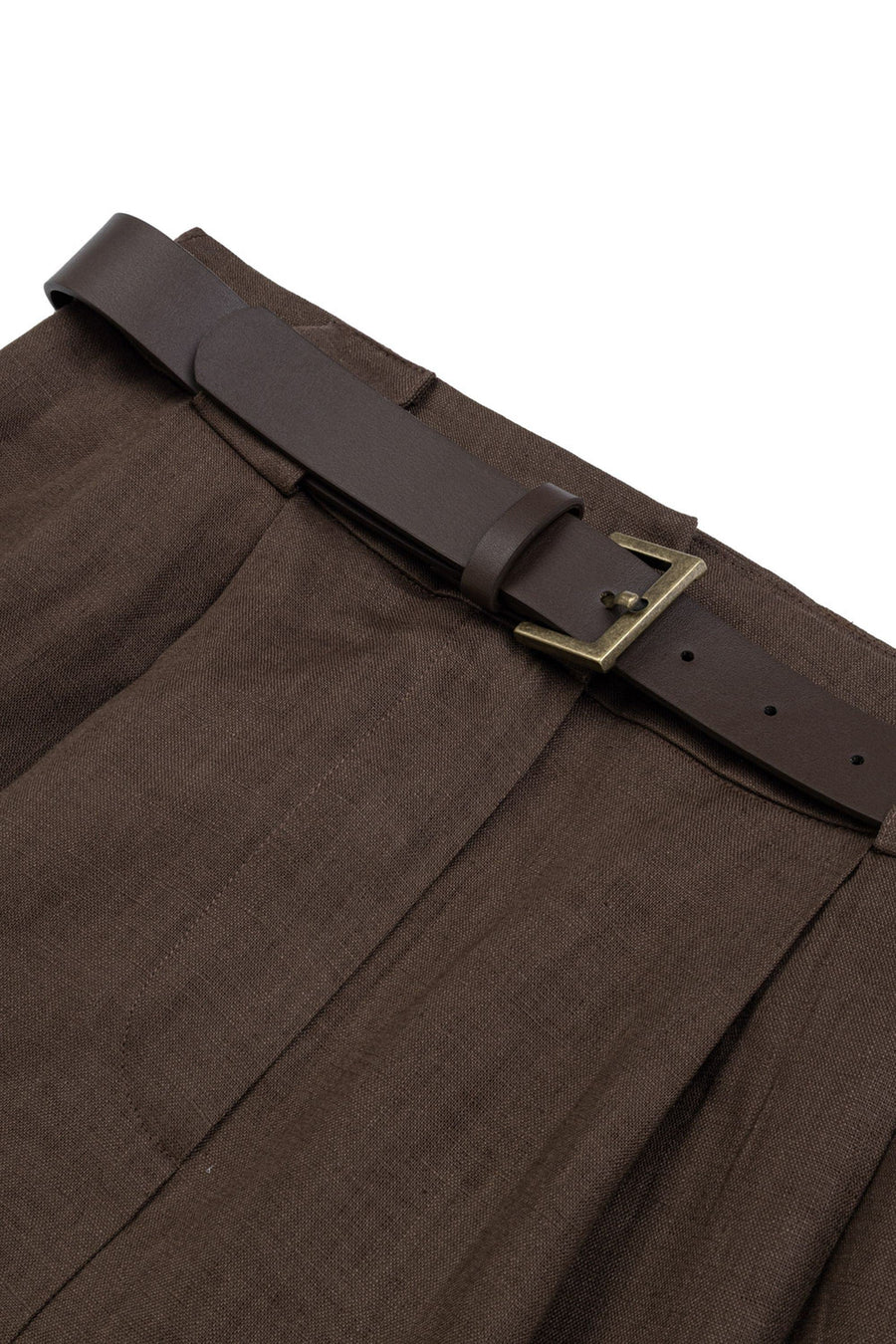 Coffee Belted Linen Mini Shorts