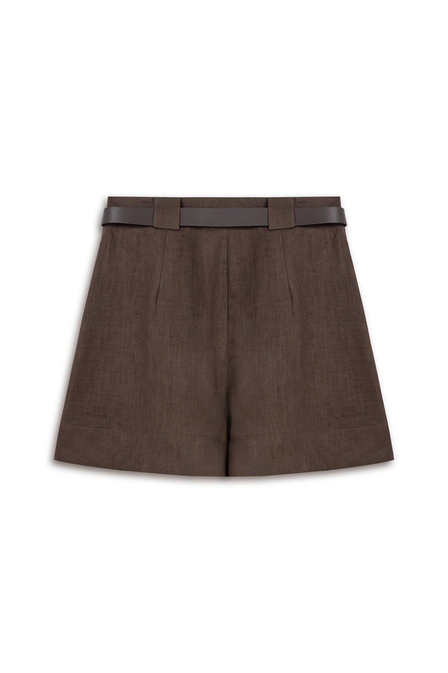 Coffee Belted Linen Mini Shorts
