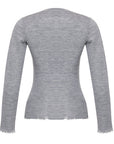 Gray 100% Wool Melange Nuola Ribbed Crew - neck Pullover