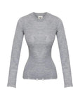 Gray 100% Wool Melange Nuola Ribbed Crew - neck Pullover